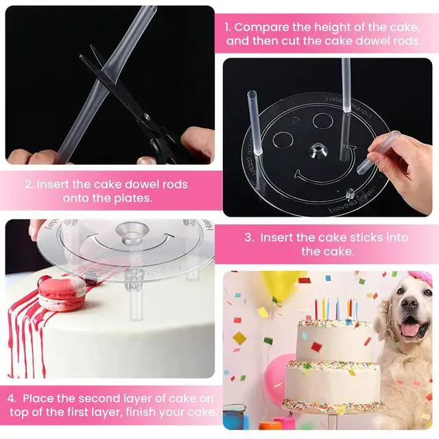 Alt view image 3 of 7 - Cake Pin Sticks Set, 16 Pieces Plastic Cake Sticks Support Rods with 4 Cake Dividers for 6, 8, 10, 12 Inch Cakes, Plastic Cake Support Rods for Wedding Cake Building and Stacking (16)