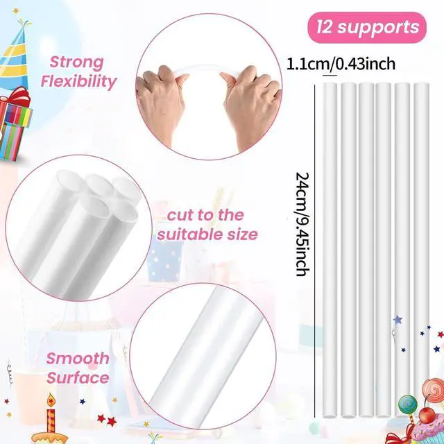 Alt view image 4 of 7 - Cake Pin Sticks Set, 16 Pieces Plastic Cake Sticks Support Rods with 4 Cake Dividers for 6, 8, 10, 12 Inch Cakes, Plastic Cake Support Rods for Wedding Cake Building and Stacking (16)