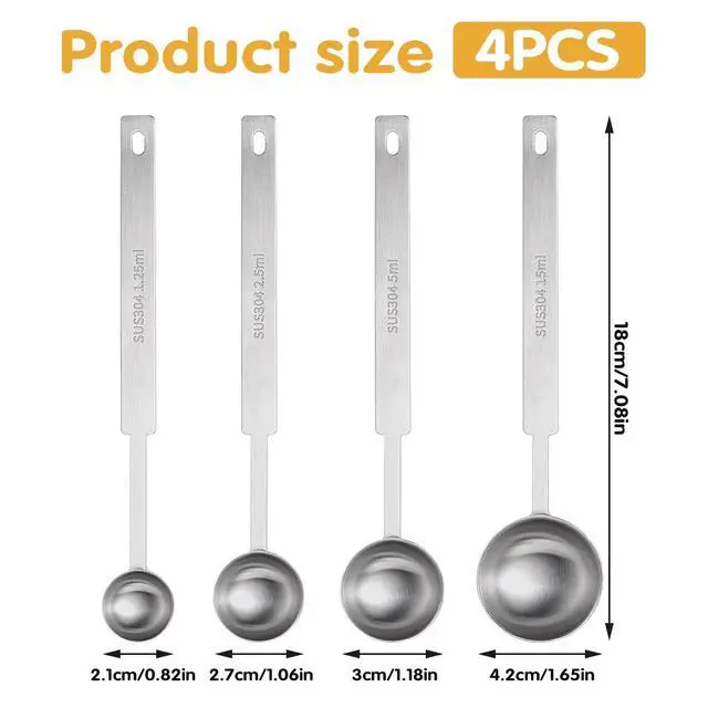 Alt view image 2 of 7 - 4Pcs Long Handle Measuring Spoons Set, 7 Inches Stainless Steel Measuring spoon Tablespoon Teaspoon Coffee Scoop for Cooking Baking