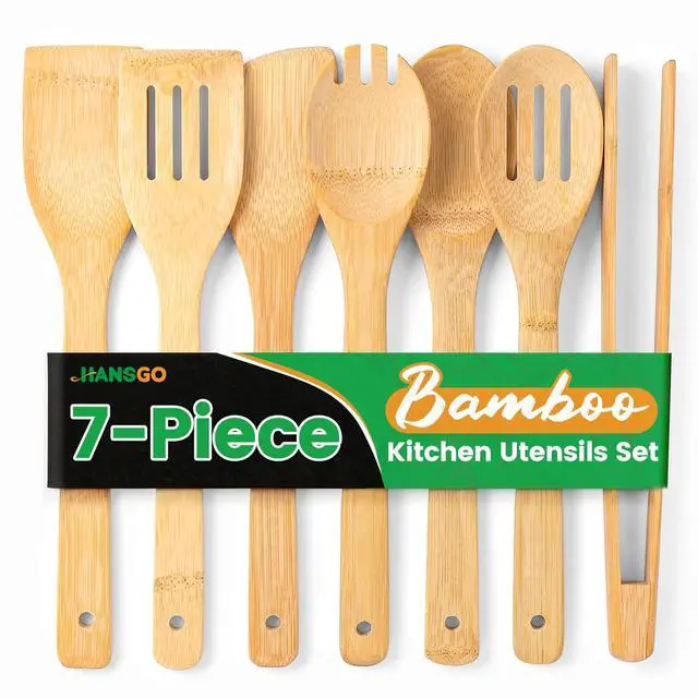 Main image of 7-Piece Bamboo Kitchen Utensils Set, Wooden Spoons & Spatulas for Nonstick Cookware, Lightweight Heat-Resistant Cooking Tools with Comfortable Grip, Kitchen Gift Set