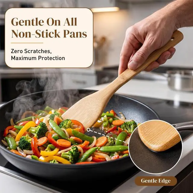 Alt view image 4 of 7 - 7-Piece Bamboo Kitchen Utensils Set, Wooden Spoons & Spatulas for Nonstick Cookware, Lightweight Heat-Resistant Cooking Tools with Comfortable Grip, Kitchen Gift Set