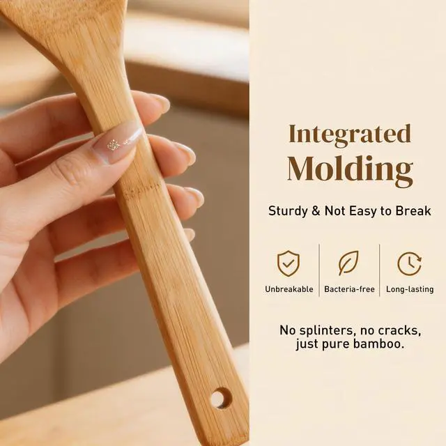 Alt view image 5 of 7 - 7-Piece Bamboo Kitchen Utensils Set, Wooden Spoons & Spatulas for Nonstick Cookware, Lightweight Heat-Resistant Cooking Tools with Comfortable Grip, Kitchen Gift Set