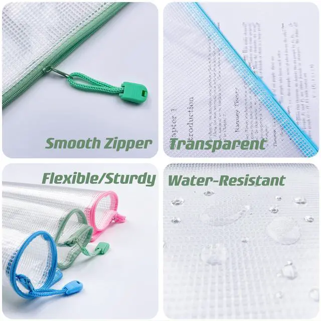 Alt view image 2 of 7 - A4(9"x 13")-Mesh Zipper Pouch Plastic Zipper File Zip Document Folders for Office Supplies Travel Bags,6-Pcs,Multicolor