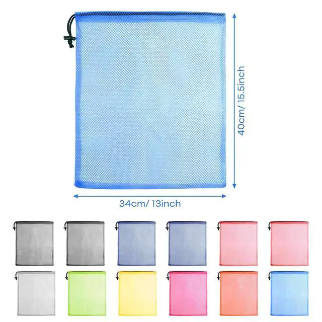 Alt view image 2 of 7 - 12 Pcs Mesh Bag Drawstring Mesh Laundry Bags, 13 x 15.5 Inch Nylon Drawstring Bag for Pool Beach Ball Toys Storage Bag for Collecting Travel Sports Gym (Multicolor)
