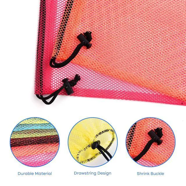 Alt view image 3 of 7 - 12 Pcs Mesh Bag Drawstring Mesh Laundry Bags, 13 x 15.5 Inch Nylon Drawstring Bag for Pool Beach Ball Toys Storage Bag for Collecting Travel Sports Gym (Multicolor)