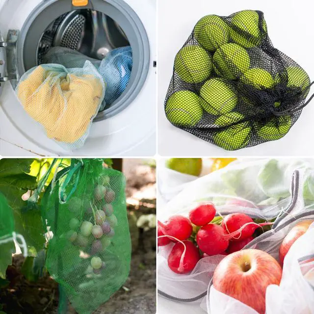 Alt view image 7 of 7 - 12 Pcs Mesh Bag Drawstring Mesh Laundry Bags, 13 x 15.5 Inch Nylon Drawstring Bag for Pool Beach Ball Toys Storage Bag for Collecting Travel Sports Gym (Multicolor)