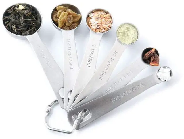 Main image of 18/8 Stainless Steel Measuring Spoons with Ring Holder Bonus, Set of 6 Accurate Kitchen Tablespoon to 1/8 Metal Teaspoon Measuring Spoons