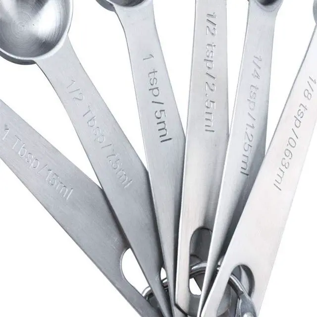 Alt view image 5 of 7 - 18/8 Stainless Steel Measuring Spoons with Ring Holder Bonus, Set of 6 Accurate Kitchen Tablespoon to 1/8 Metal Teaspoon Measuring Spoons