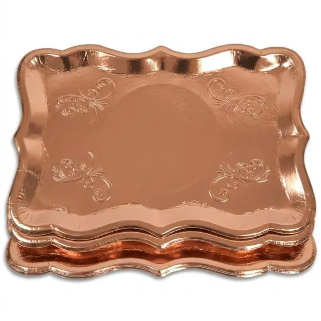 Main image of Rose Gold Serving Trays 10 Pack Heavy Duty Disposable Paper Platters