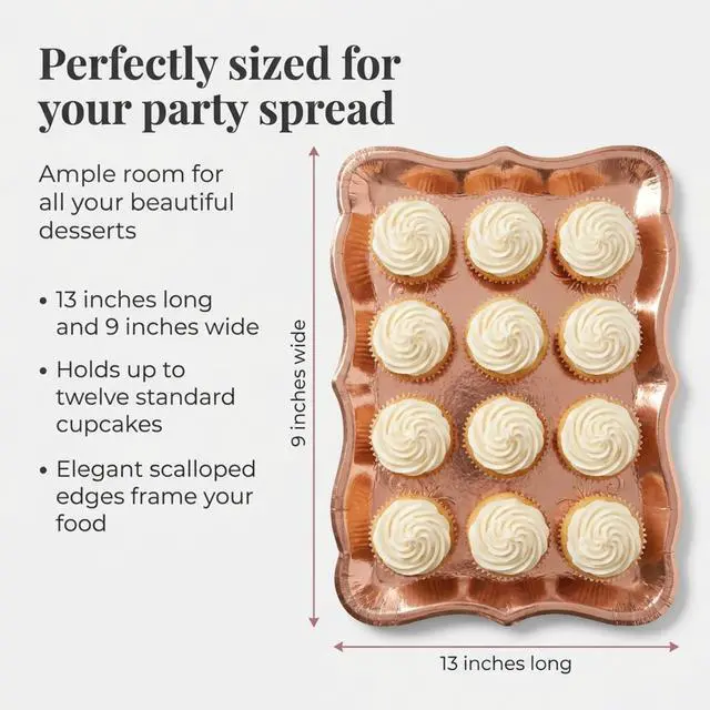 Alt view image 3 of 7 - Rose Gold Serving Trays 10 Pack Heavy Duty Disposable Paper Platters