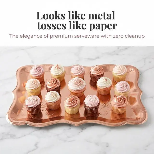 Alt view image 2 of 7 - Rose Gold Serving Trays 10 Pack Heavy Duty Disposable Paper Platters