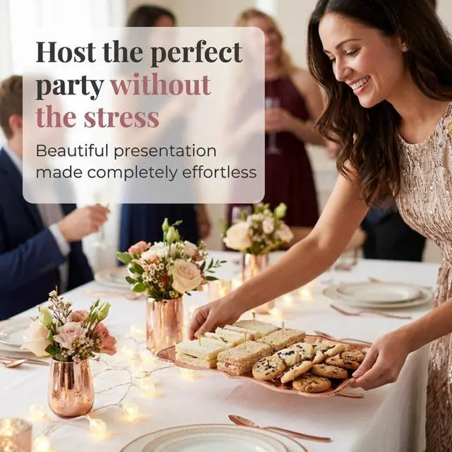 Alt view image 4 of 7 - Rose Gold Serving Trays 10 Pack Heavy Duty Disposable Paper Platters
