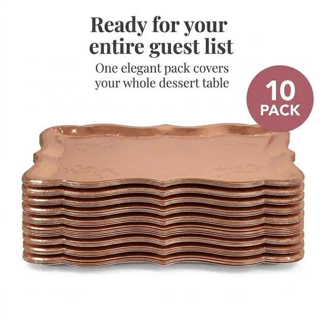 Alt view image 6 of 7 - Rose Gold Serving Trays 10 Pack Heavy Duty Disposable Paper Platters