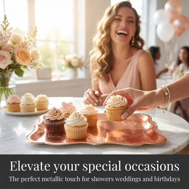 Alt view image 7 of 7 - Rose Gold Serving Trays 10 Pack Heavy Duty Disposable Paper Platters