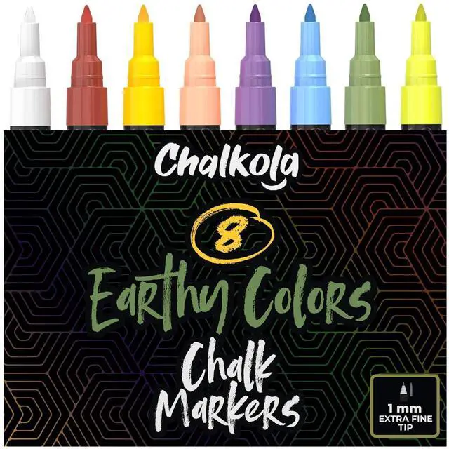 Main image of Liquid Chalk Markers (8 Pack, 1mm Extra Fine Tip) for Chalkboard Signs, Blackboard, Window, Calendar, Bistro, Glass, Car | Washable Pastel Liquid Chalk Pens - Erasable Ink Chalkboard Markers