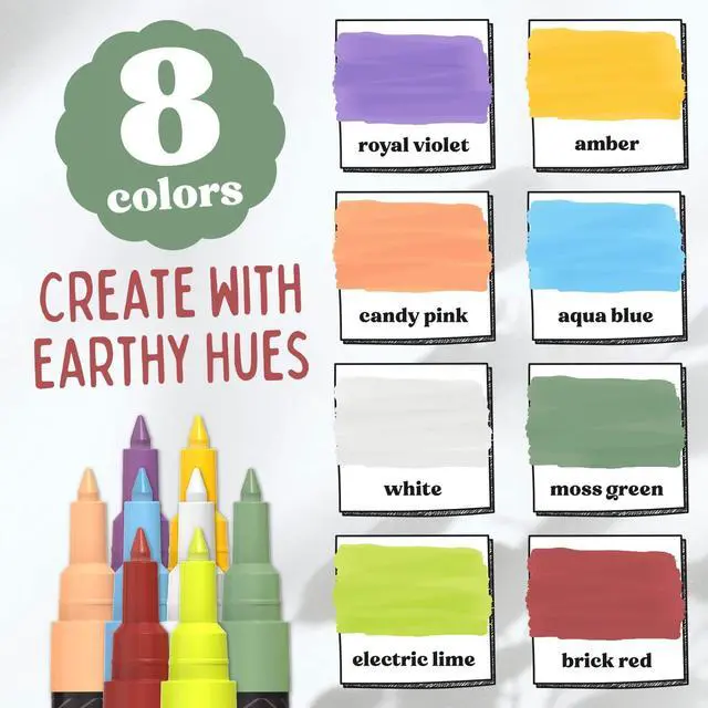Alt view image 2 of 7 - Liquid Chalk Markers (8 Pack, 1mm Extra Fine Tip) for Chalkboard Signs, Blackboard, Window, Calendar, Bistro, Glass, Car | Washable Pastel Liquid Chalk Pens - Erasable Ink Chalkboard Markers