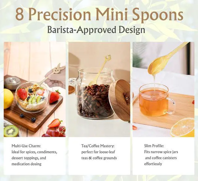 Alt view image 4 of 5 - 14-Piece Bamboo Wooden Kitchen Utensil Set - 6 Non-Scratch Heat-Resistant Cooking Tools with Storage Holes + 8 Small Spoons for , Tea, Eco-Friendly Sustainable Kitchen Gift Set