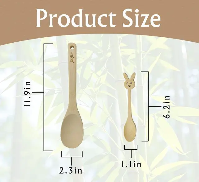 Alt view image 5 of 5 - 14-Piece Bamboo Wooden Kitchen Utensil Set - 6 Non-Scratch Heat-Resistant Cooking Tools with Storage Holes + 8 Small Spoons for , Tea, Eco-Friendly Sustainable Kitchen Gift Set