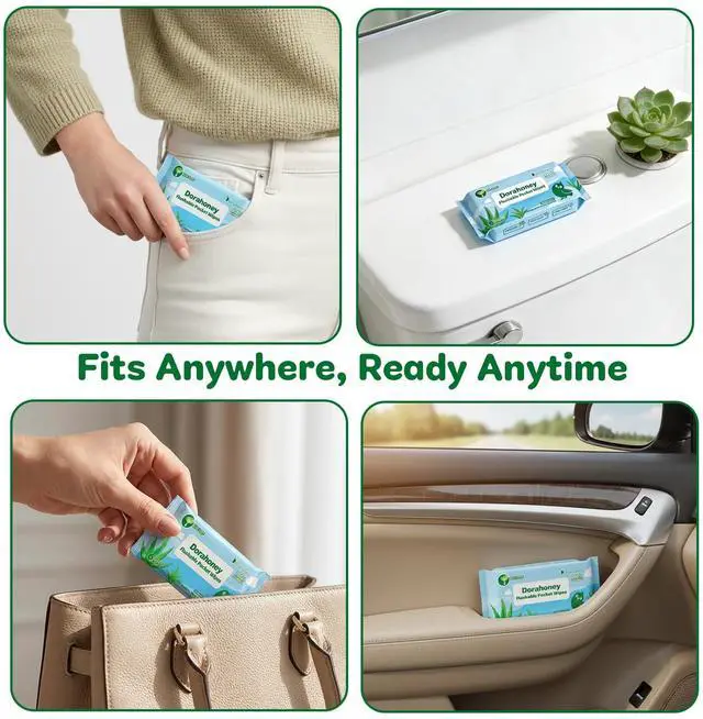 Alt view image 5 of 7 - Flushable Travel Wipes with Aloe Vera, 99% Water Moisturizing Mini Wet Wipes for Sensitive Skin, Unscented Pocket Wipes for On The Go Travel Essentials, Total 48 Count (8 Packs of 6)