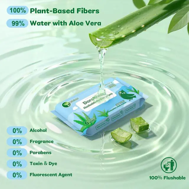 Alt view image 6 of 7 - Flushable Travel Wipes with Aloe Vera, 99% Water Moisturizing Mini Wet Wipes for Sensitive Skin, Unscented Pocket Wipes for On The Go Travel Essentials, Total 48 Count (8 Packs of 6)