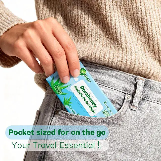 Alt view image 4 of 7 - Flushable Travel Wipes with Aloe Vera, 99% Water Moisturizing Mini Wet Wipes for Sensitive Skin, Unscented Pocket Wipes for On The Go Travel Essentials, Total 48 Count (8 Packs of 6)