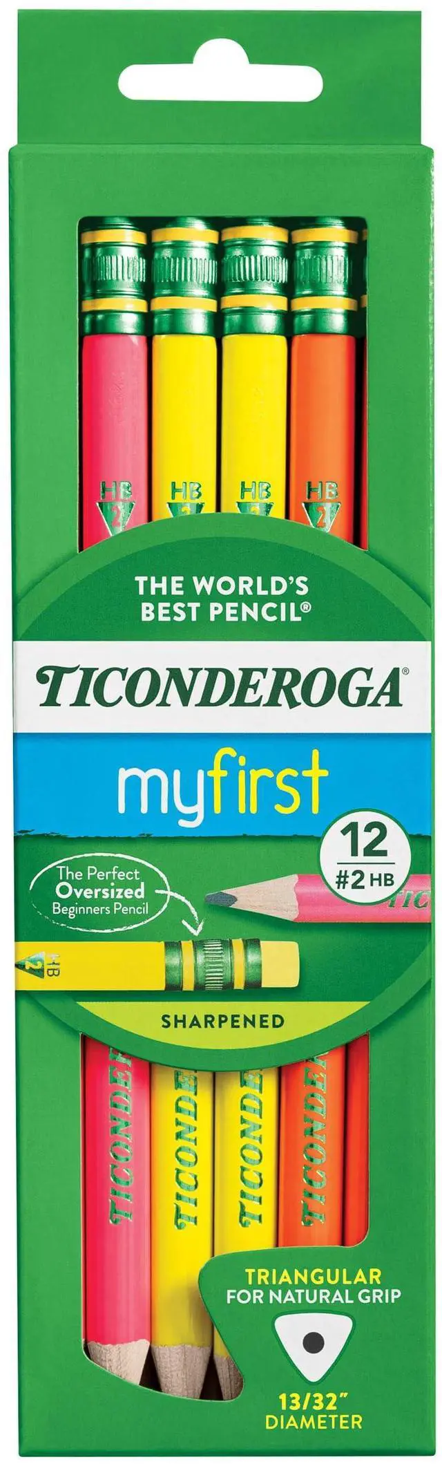 Main image of My First Tri-Write Wood-Cased Pencils, Pre-Sharpened, 2 HB, With Erasers, Neon Colors, 12 Count