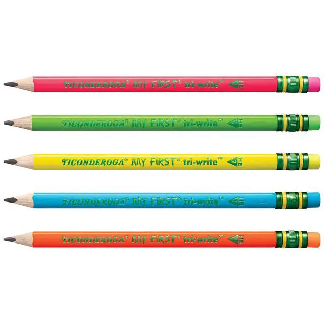 Alt view image 2 of 7 - My First Tri-Write Wood-Cased Pencils, Pre-Sharpened, 2 HB, With Erasers, Neon Colors, 12 Count