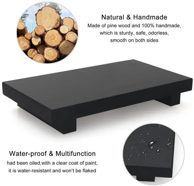 Alt view image 4 of 7 - Wooden Pedestal Stand Black Bathroom Counter Organizer Tray Decor Farmhouse Wood Risers Small Hand Soap Dish Dispenser Holder for Kitchen Sink Modern Bathroom Vanity Accessories Decorative Tray