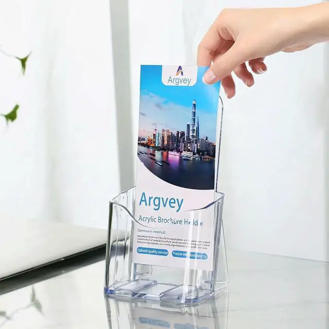 Alt view image 2 of 6 - Acrylic Brochure Holder 4x9 Inch, Clear Pamphlet Holder Display Stand for Trifold 4 Inch Flyers, Booklets, Table Signs, Plastic Rack Card Holder for Office, Home, Store, 2 Pack