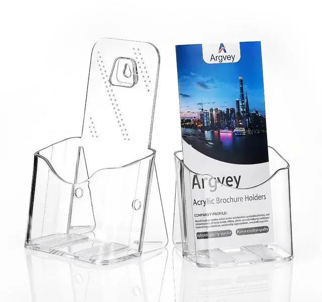 Main image of Acrylic Brochure Holder 4x9 Inch, Clear Pamphlet Holder Display Stand for Trifold 4 Inch Flyers, Booklets, Table Signs, Plastic Rack Card Holder for Office, Home, Store, 2 Pack