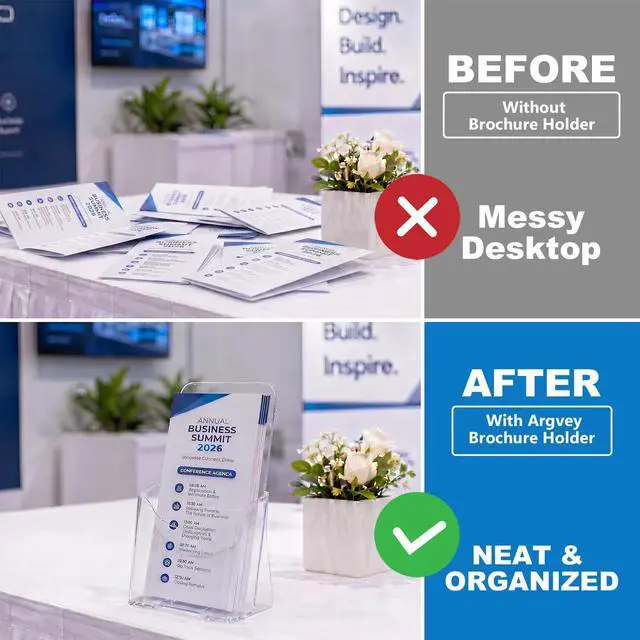 Alt view image 4 of 6 - Acrylic Brochure Holder 4x9 Inch, Clear Pamphlet Holder Display Stand for Trifold 4 Inch Flyers, Booklets, Table Signs, Plastic Rack Card Holder for Office, Home, Store, 2 Pack