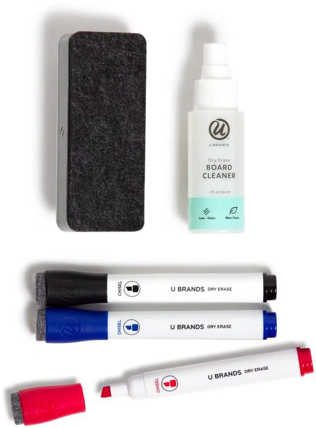 Alt view image 2 of 7 - Fine Tip Dry Erase Markers with Eraser Set of 5, Includes 3 Whiteboard Markers, 1 Eraser, and 1 Board Cleaner Spray