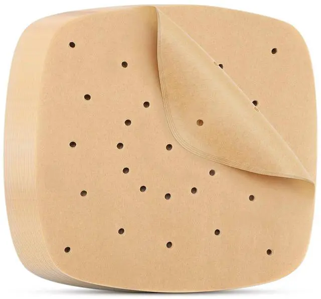 Main image of Air Fryer 8 Inch Parchment Liners, 200pcs Unbleached Air Fryer Filter Paper Square Perforated Parchment Bamboo Steamer Steaming Basket Papers