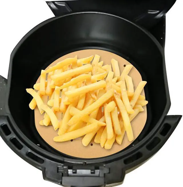 Alt view image 3 of 7 - Air Fryer 8 Inch Parchment Liners, 200pcs Unbleached Air Fryer Filter Paper Square Perforated Parchment Bamboo Steamer Steaming Basket Papers