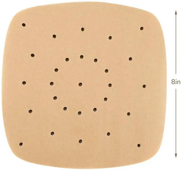 Alt view image 2 of 7 - Air Fryer 8 Inch Parchment Liners, 200pcs Unbleached Air Fryer Filter Paper Square Perforated Parchment Bamboo Steamer Steaming Basket Papers