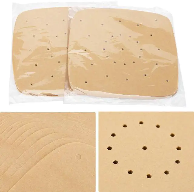 Alt view image 7 of 7 - Air Fryer 8 Inch Parchment Liners, 200pcs Unbleached Air Fryer Filter Paper Square Perforated Parchment Bamboo Steamer Steaming Basket Papers