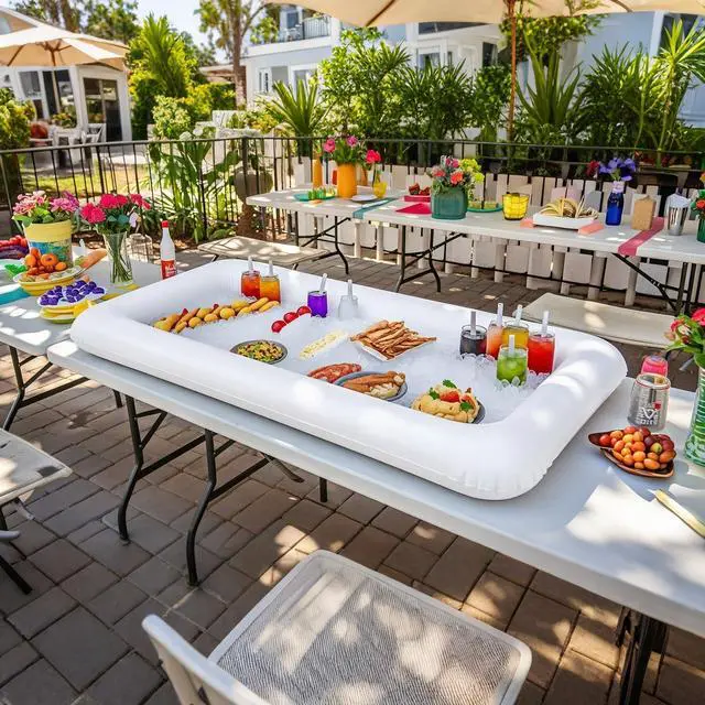 Alt view image 3 of 7 - Inflatable Serving Bar with Food Cover, Party Supplies for Buffet Food Drink Outside, 1 Inflatable Cooler, 3 Food Tents/Food Covers for Outdoors