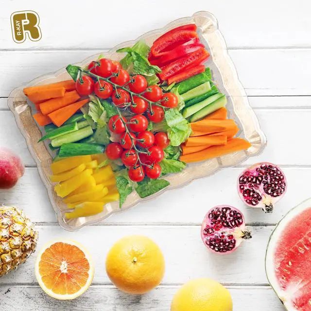 Alt view image 2 of 6 - 6 Pack Gold Glitter Plastic Serving Trays for Party, 9 x 13 Inch - Heavy Duty Plastic Gold Trays for Food - Rectangular Party Serving Platters