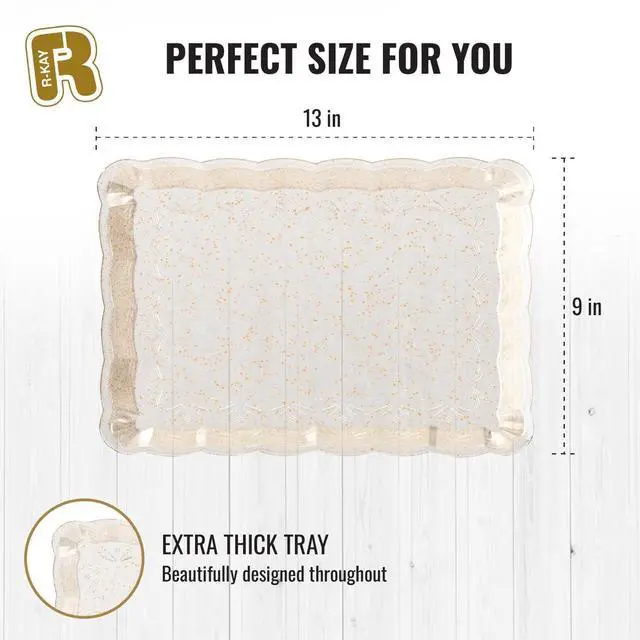 Alt view image 5 of 6 - 6 Pack Gold Glitter Plastic Serving Trays for Party, 9 x 13 Inch - Heavy Duty Plastic Gold Trays for Food - Rectangular Party Serving Platters