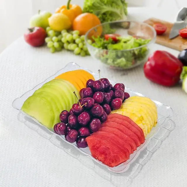 Alt view image 2 of 6 - 6 Pack Clear Plastic Serving Trays for Party, 9 x 13 Inch - Heavy Duty Plastic Trays for Food - Rectangular Party Serving Trays and Platters - Clear Disposable Trays