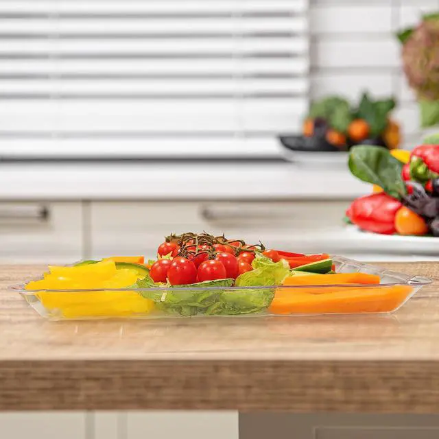 Alt view image 4 of 6 - 6 Pack Clear Plastic Serving Trays for Party, 9 x 13 Inch - Heavy Duty Plastic Trays for Food - Rectangular Party Serving Trays and Platters - Clear Disposable Trays