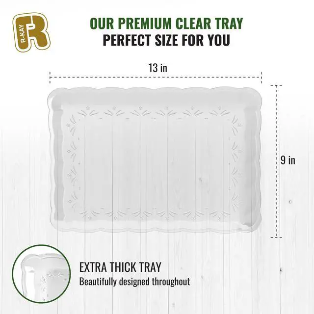 Alt view image 5 of 6 - 6 Pack Clear Plastic Serving Trays for Party, 9 x 13 Inch - Heavy Duty Plastic Trays for Food - Rectangular Party Serving Trays and Platters - Clear Disposable Trays