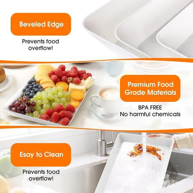 Alt view image 3 of 7 - 3 Pack Serving Tray, White Rectangular Appetizer Platters for Party, Catering, Buffet, Large Reusable Serving Dishes for Snacks, Fruit, Dessert, 3 Size Set 16 * 11", 14 * 9", 12 * 7"