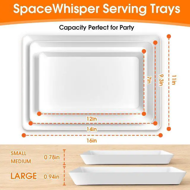 Alt view image 5 of 7 - 3 Pack Serving Tray, White Rectangular Appetizer Platters for Party, Catering, Buffet, Large Reusable Serving Dishes for Snacks, Fruit, Dessert, 3 Size Set 16 * 11", 14 * 9", 12 * 7"