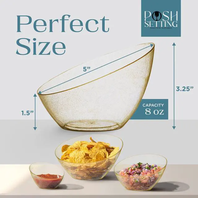 Alt view image 4 of 7 - Gold Plastic Serving Bowls for Party Angled Bowls Disposable Chip Bowls Candy Bowls for Party Table Salad and Fruit Bowls for Wedding Serving Bowls-Gold Glitter, 8 OZ, 5 Pack