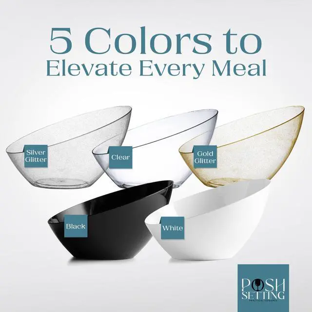 Alt view image 7 of 7 - Gold Plastic Serving Bowls for Party Angled Bowls Disposable Chip Bowls Candy Bowls for Party Table Salad and Fruit Bowls for Wedding Serving Bowls-Gold Glitter, 8 OZ, 5 Pack