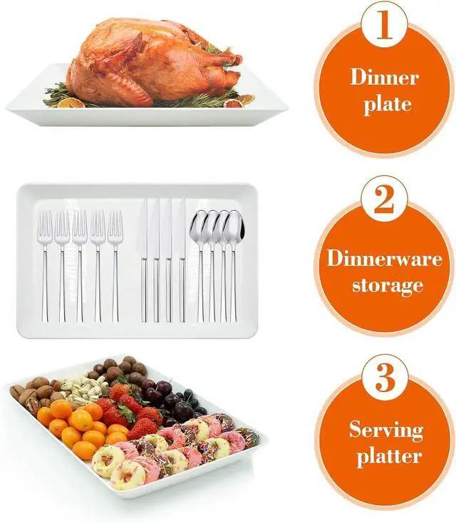 Alt view image 6 of 7 - Serving Tray Platter, 4 Pack Food Tray for Veggie Fruit Snack Dessert Cookie Cheese, Food Trays for Party Supplies Display, Plastic Platters for Serving Food, Large White Trays, BPA Free