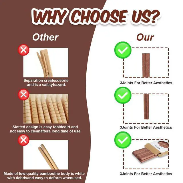 Alt view image 5 of 7 - Wooden Chopsticks Reusable 10 Pairs Chopsticks Gift Set Luxury Wood Chop Sticks Premium Chipsticks for Sushi Rice Noodles Asian Dishes Rownish Red Sandalwood