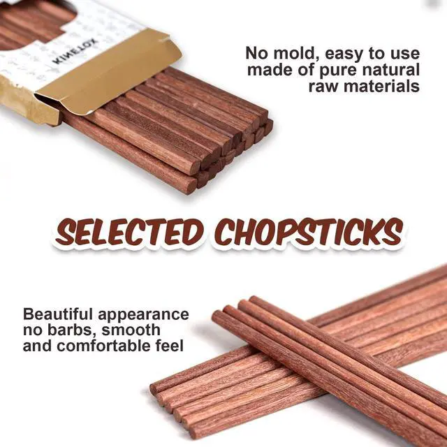 Alt view image 4 of 7 - Wooden Chopsticks Reusable 10 Pairs Chopsticks Gift Set Luxury Wood Chop Sticks Premium Chipsticks for Sushi Rice Noodles Asian Dishes Rownish Red Sandalwood