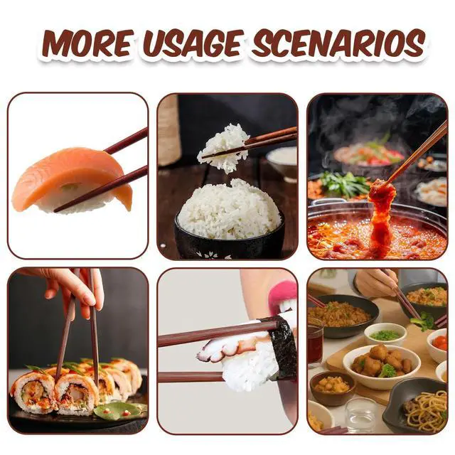 Alt view image 7 of 7 - Wooden Chopsticks Reusable 10 Pairs Chopsticks Gift Set Luxury Wood Chop Sticks Premium Chipsticks for Sushi Rice Noodles Asian Dishes Rownish Red Sandalwood